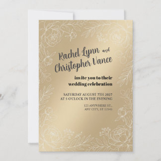 Convite de Casamento Botânico em Seda Champagne