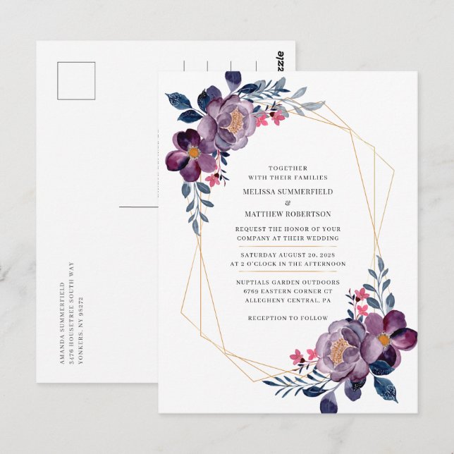 Convite De Casamento Botânico Floral Elegante (Frente/Verso)