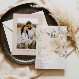 Convite De Casamento Botânico Floral Elegante