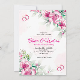 Convite de Casamento Botânico Floral Rosa Fúcsia L