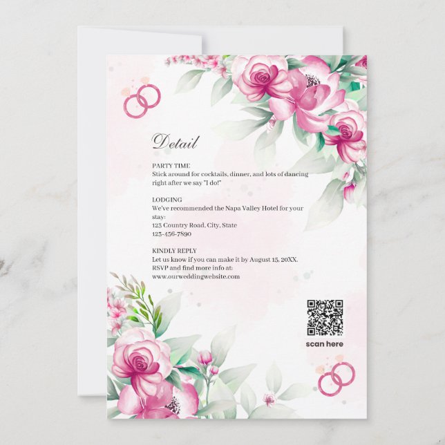 Convite de Casamento Botânico Floral Rosa Fúcsia L (Verso)