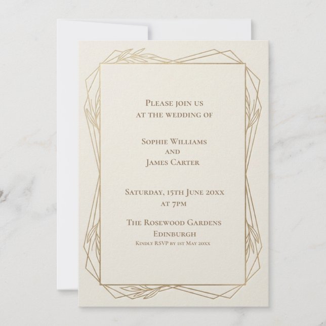 Convite de Casamento Botânico Geométrico Dourado (Frente)