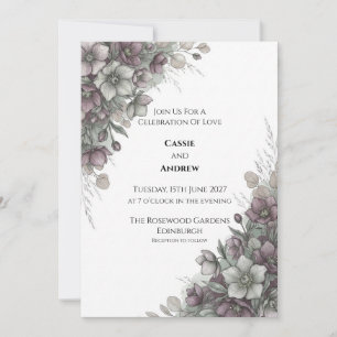 Convite de Casamento Botânico Hellebore Mauve