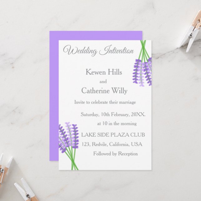 Convite de Casamento Botânico Lavanda (Frente/Verso In Situ)