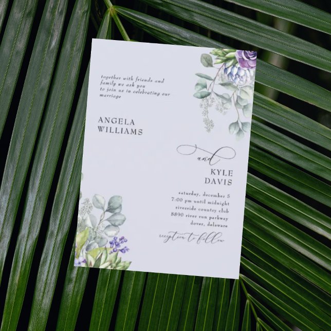 Convite de Casamento Botânico Lavanda Elegante (Criador carregado)