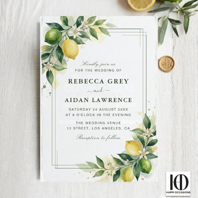 Convite de Casamento Botânico Limão Verde Aquarela (Criador carregado)