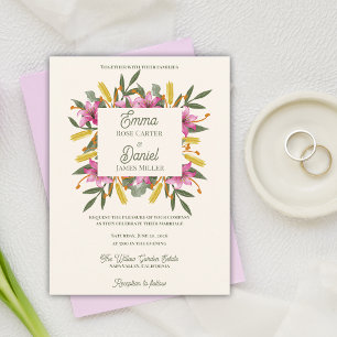 Convite de Casamento Botânico Lírio Rosa Corado