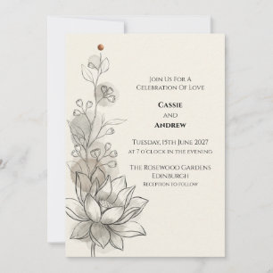 Convite de Casamento Botânico Lótus Aquarela