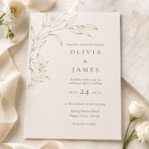 Convite de Casamento Botânico Marfim e Dourado Ant