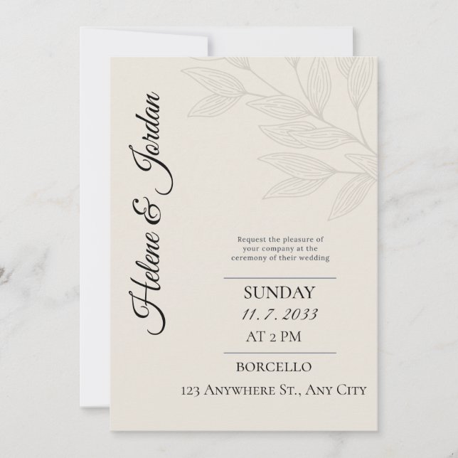 Convite de Casamento Botânico Minimalista (Frente)