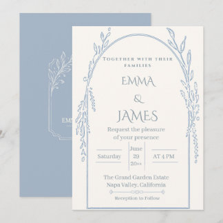 Convite de Casamento Botânico Minimalista Azul Emp