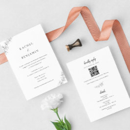 Convite de Casamento Botânico Minimalista com QR C