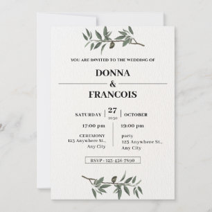 Convite de Casamento Botânico Minimalista com Ramo