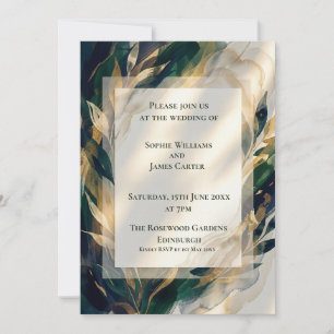 Convite de Casamento Botânico Navy Gold