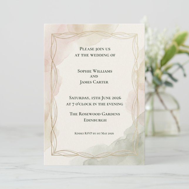 Convite de Casamento Botânico Pastel (Em pé/Frente)