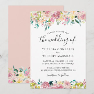 Convite de Casamento Botânico Pastel Blush