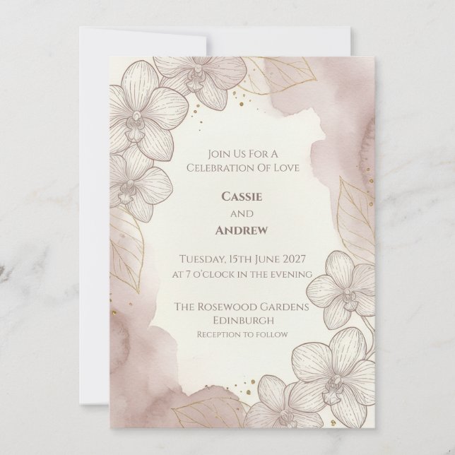 Convite de Casamento Botânico Rosa Bege (Frente)