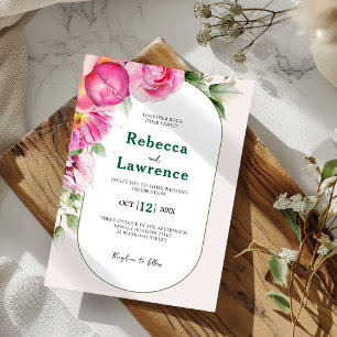 Convite de casamento botânico rosa brilhante elega