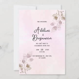 Convite de Casamento Botânico Rosa Poeirento Elega