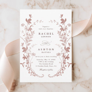 Convite de Casamento Botânico Rosa Poeirento Român