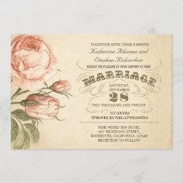 convite de casamento botânico rosa-rosa-vintage