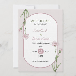 Convite de Casamento Botânico Rosa Suave