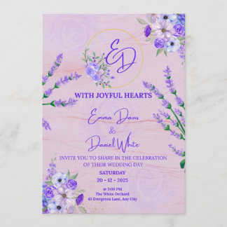 Convite de Casamento Botânico Roxo Elegante