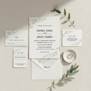 Convite de Casamento Botânico Simples com Folhagen