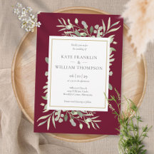 Convite de Casamento Botânico Verde Burgundy Tudo 