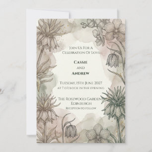 Convite de Casamento Botânico Verde Cinza