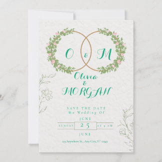 Convite de Casamento Botânico Verde e Branco