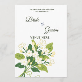 Convite de Casamento Botânico Verde e Branco Elega