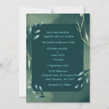 Convite de Casamento Botânico Verde Esmeralda Eleg