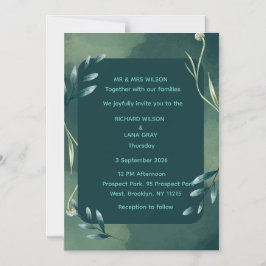 Convite de Casamento Botânico Verde Esmeralda Eleg