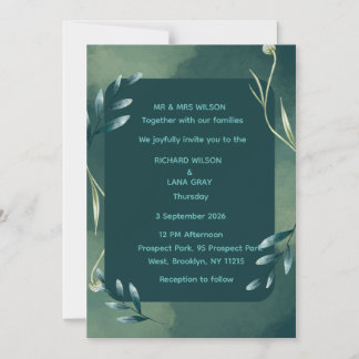 Convite de Casamento Botânico Verde Esmeralda Eleg
