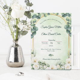 Convite de Casamento Botânico Verde Eucalipto