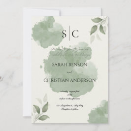 Convite de Casamento Botânico Verde Minimalista