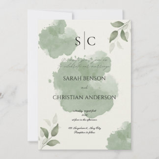 Convite de Casamento Botânico Verde Minimalista