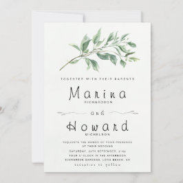 Convite de Casamento Botânico Verde Sage Editável