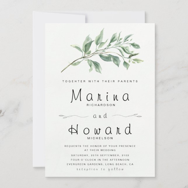 Convite de Casamento Botânico Verde Sage Editável (Frente)