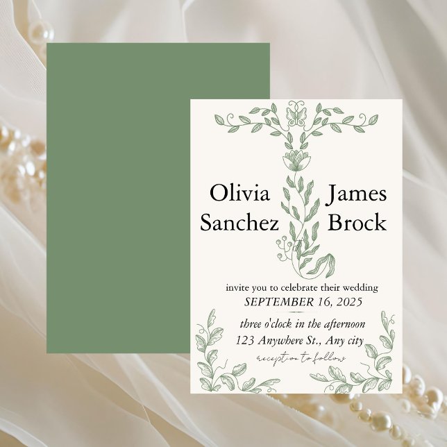 Convite de Casamento Botânico Verde Sage IMPRESSO  (Criador carregado)