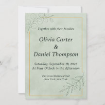 Convite de Casamento Botânico Verde Sálvia