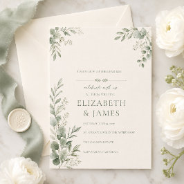 Convite de Casamento Botânico Verde Salvia Arte Pe
