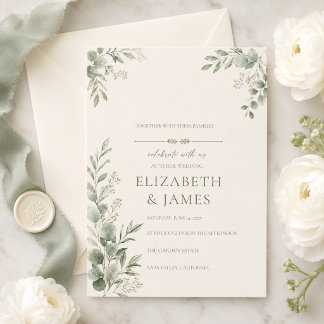 Convite de Casamento Botânico Verde Salvia Arte Pe
