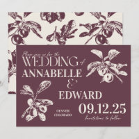 Convite de Casamento Botânico Vintage Ameixa Borgo