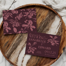 Convite de Casamento Botânico Vintage Ameixa Burgu