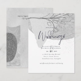 Convite de casamento Branco Cinza abstrato Baixo C