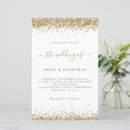Convite de Casamento Branco com Brilho Dourado Eco