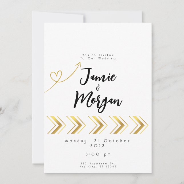 Convite de Casamento Branco com Coração Dourado Br (Frente)