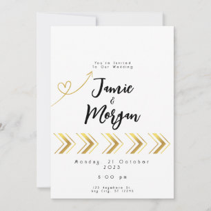 Convite de Casamento Branco com Coração Dourado Br